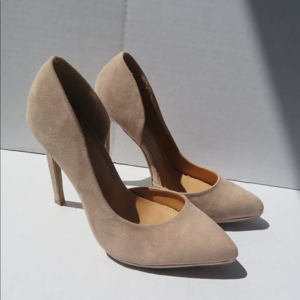 Nude suede pump heels